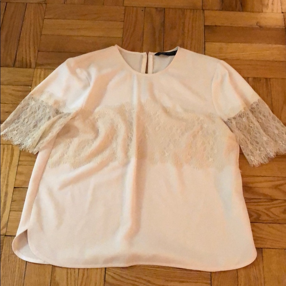 Zara blush pink lace short sleeve top
